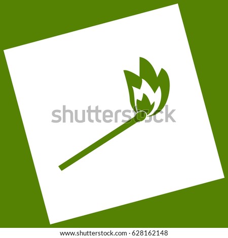 Match sign illustration. Vector. White icon obtained as a result of subtraction rotated square and path. Avocado background.