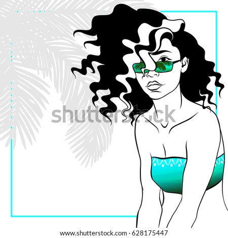 Curly haired woman in bikini (eps10);