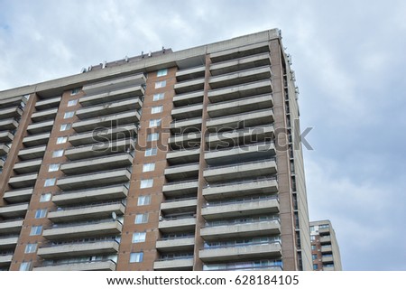 Residential building with balconies in Montreal  downtown Canada.