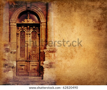 Vintage door on paper background