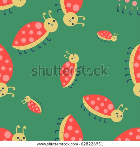 Cute ladybug cartoon red insect nature bug isolated beetle hand drawn vector illustration.
