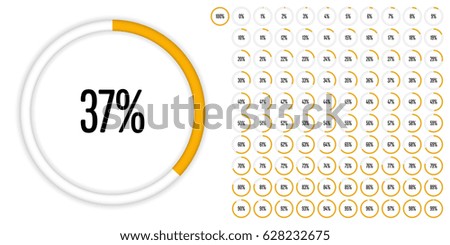 Set of circle percentage diagrams from 0 to 100 ready-to-use for web design, user interface (UI) or infographic - indicator with yellow