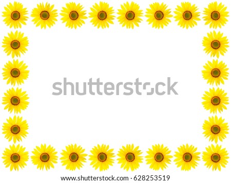 Sunflowers frame isolated on white background with copy space and clipping path
