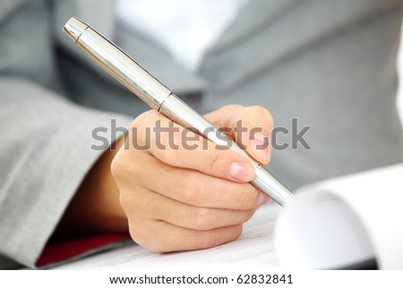 woman write by pen