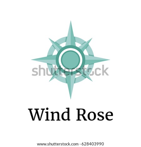 Wind rose in turquoise color. 3d design. Compass icon illustration. Vector logo template for geolocation or travels.