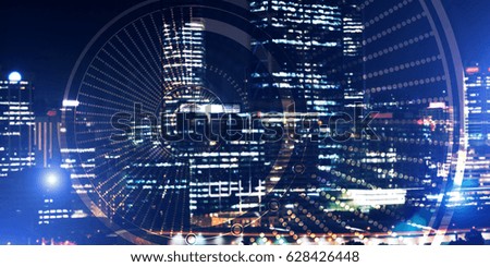Background conceptual image with virtual interface against night glowing city
