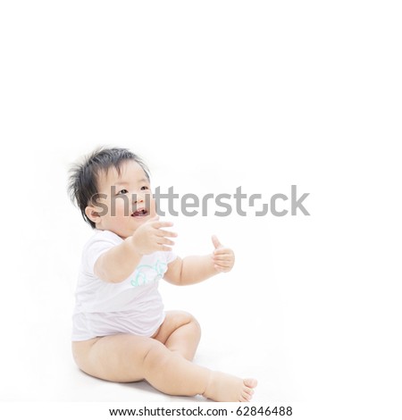 Portrait of cute baby looking for hug, isolated