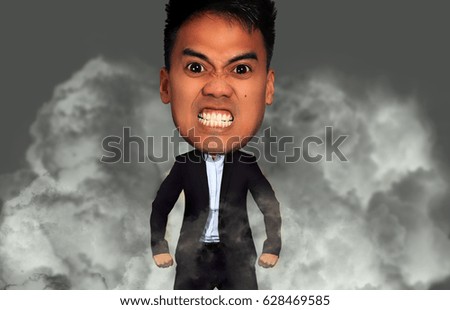 Funny picture of an angry man with a big head
