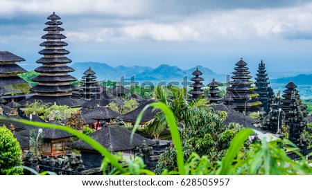 Roofs in Pura Besakih Temple in Bali Island, Indonesia Royalty-Free Stock Photo #628505957