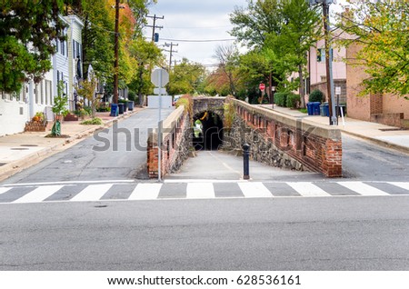 Pedestrian and Bicycle Tunnel going under a Street in Old Town Alexandria, VA