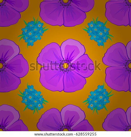 Exquisite pattern of cosmos flowers. Vintage style trendy print. Watercolor seamless pattern with cosmos flowers on a yellow background. Beautiful vector pattern for decoration and design.