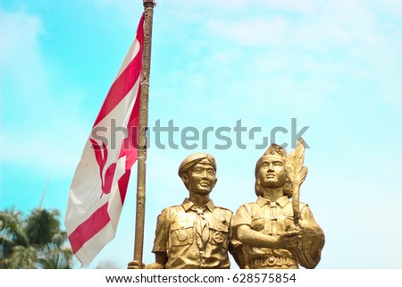 Scenery sculpture monument scout, Pramuka Royalty-Free Stock Photo #628575854