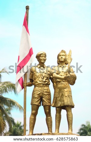 Scenery sculpture monument scout, Pramuka Royalty-Free Stock Photo #628575863