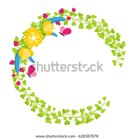 Floral wreath with yellow blossoms and berries spring concept