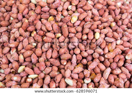 Peanuts roasted with salt at market in Turkey Royalty-Free Stock Photo #628596071
