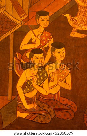 Picture on the wall thai temple A public image as art. In general no one owns the image pattern.