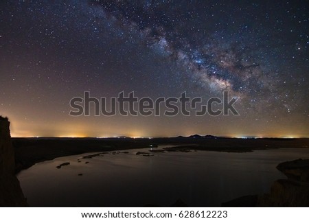 Night long exposure photography: View of the Milky Way within Barrancas de Burujon natural monument, Toledo, Spain.