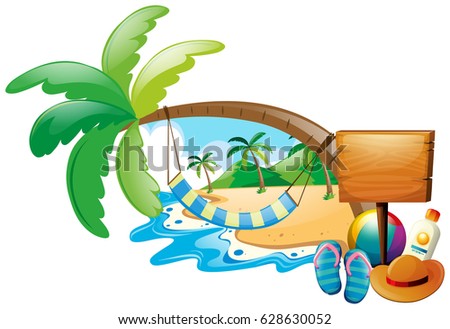 Summer scene with hammock on tree illustration