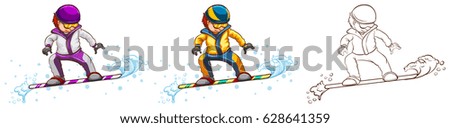 Snowboarder in three different drawing styles illustration