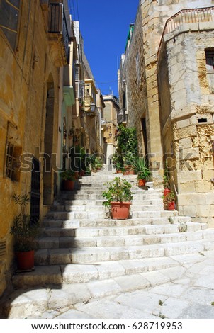 Typical street of Birgu (aka Vittoriosa),Malta.