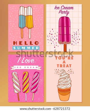 Ice cream cards, vector illustration.