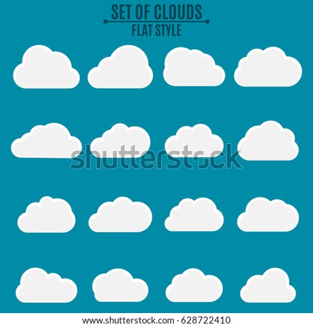 Set. A collection of light clouds of white on a dark background. Vector illustration in a flat style. EPS 8