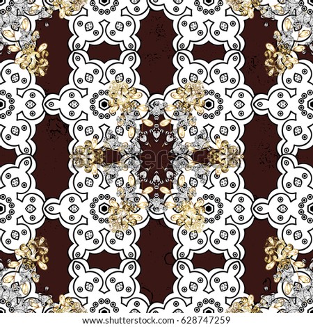 Pattern on brown background with golden elements. Traditional orient ornament. Classic vector golden pattern. Classic vintage background.