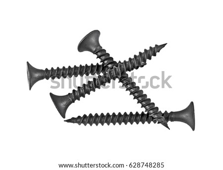 Strong black screws isolated on a white background