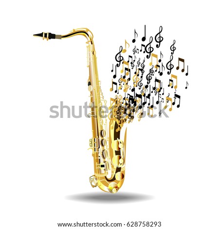 The saxophone breaks into notes, isolated on a white background. illustration.