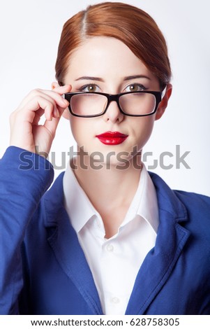 portrait of beautiful young woman in classic suit on the wonderful white studio background
