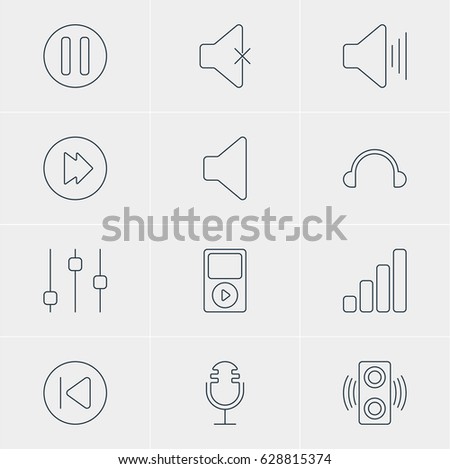 Vector Illustration Of 12 Melody Icons. Editable Pack Of Soundless, Earphone, Lag And Other Elements.