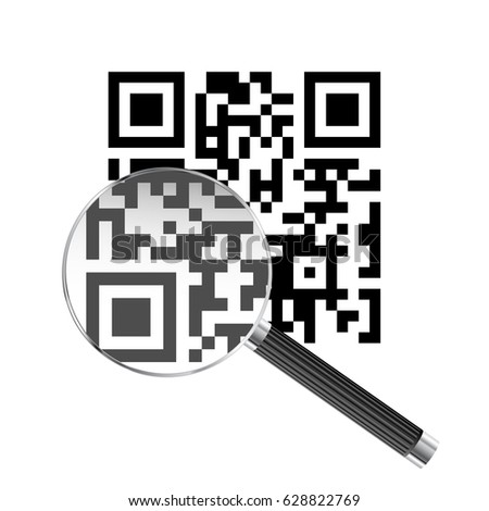 Square barcode viewed under magnifying glass illustration
