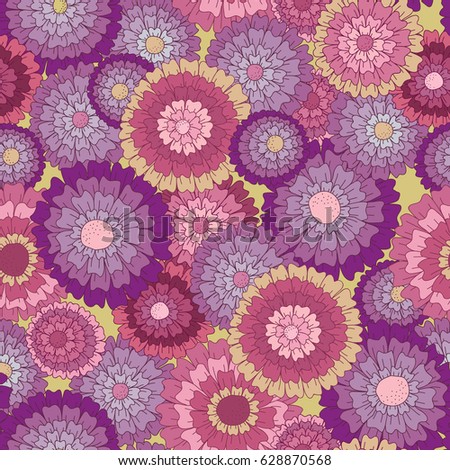 Vector floral pattern. Colorful seamless botanic texture, detailed flowers illustrations. Doodle style, spring floral background.