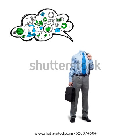 Faceless businessman on white background with speech bubble instead of head
