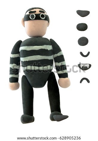Plasticine thieve use for criminal concept with mouth on isolate background
