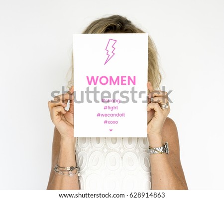 Woman holding network graphic overlay banner