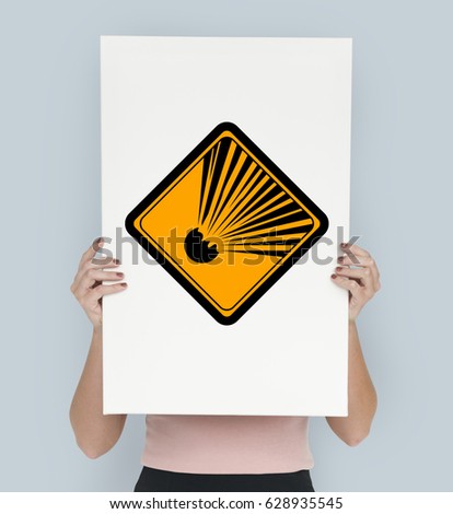 Studio Shoot Holding Banner with Explosion Attention Sign 