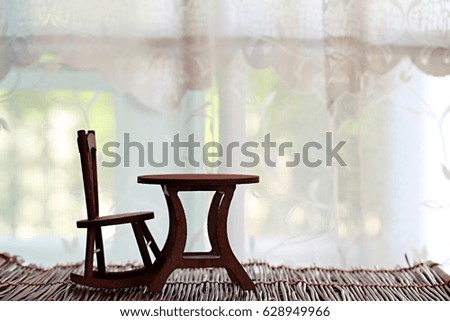 Silhouette chair and table wooden decoration abstract curtains window background