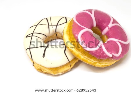 pink and withe  donuts on white background
