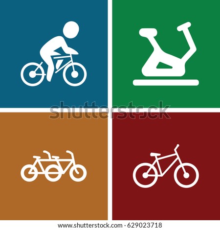Biking icons set. set of 4 biking filled icons such as exercise bike, bicycle