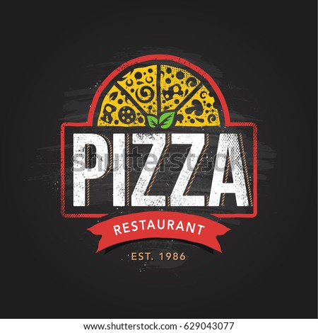 Pizzeria logo template. Vector emblem for cafe, restaurant or food delivery service.