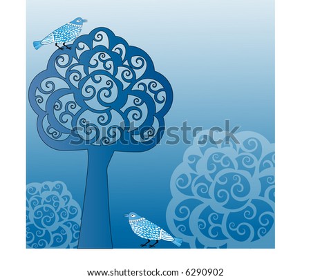 tree bushes and birds vector