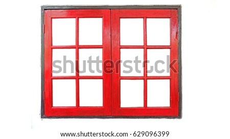   red window frames  on white  background Royalty-Free Stock Photo #629096399