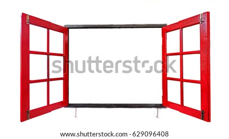 red window frames  on white  background Royalty-Free Stock Photo #629096408