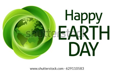 A Happy Earth Day design with a globe surrounded with green leaves