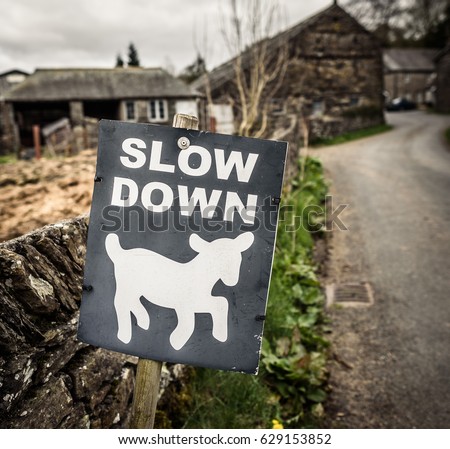 A slow sign for motorists warning of lambs.