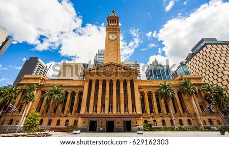 City Hall in Brisbane Australia from King George Square Royalty-Free Stock Photo #629162303
