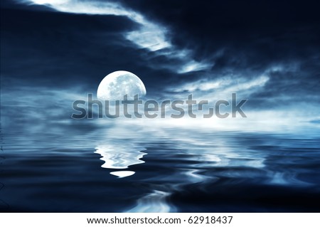  moon with nightly clouds over the water