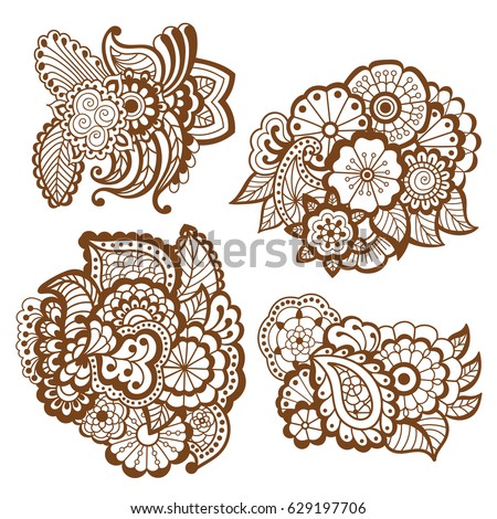 Mehndi design. Collection of patterns. Vector illustration