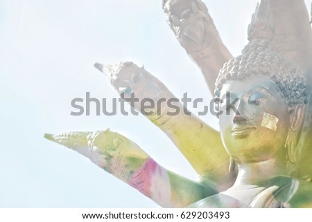 Visakha Puja Day , Buddha statue , double exposure